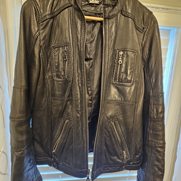 DKNY Moto Genuine Leather Jacket (M) Black - Picture 13 of 13
